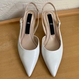 Zara Genuine Leather Slingback Heels Size 7.5